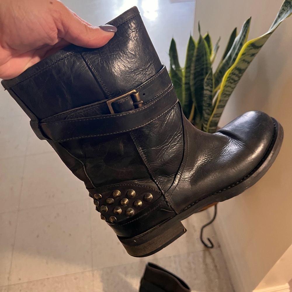 Black Leather Studded Boots